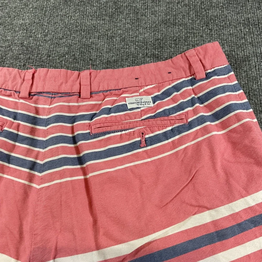 Vineyard Vines Breaker Shorts Mens 36 Salmon Pink Navy White Striped Cotto Chino